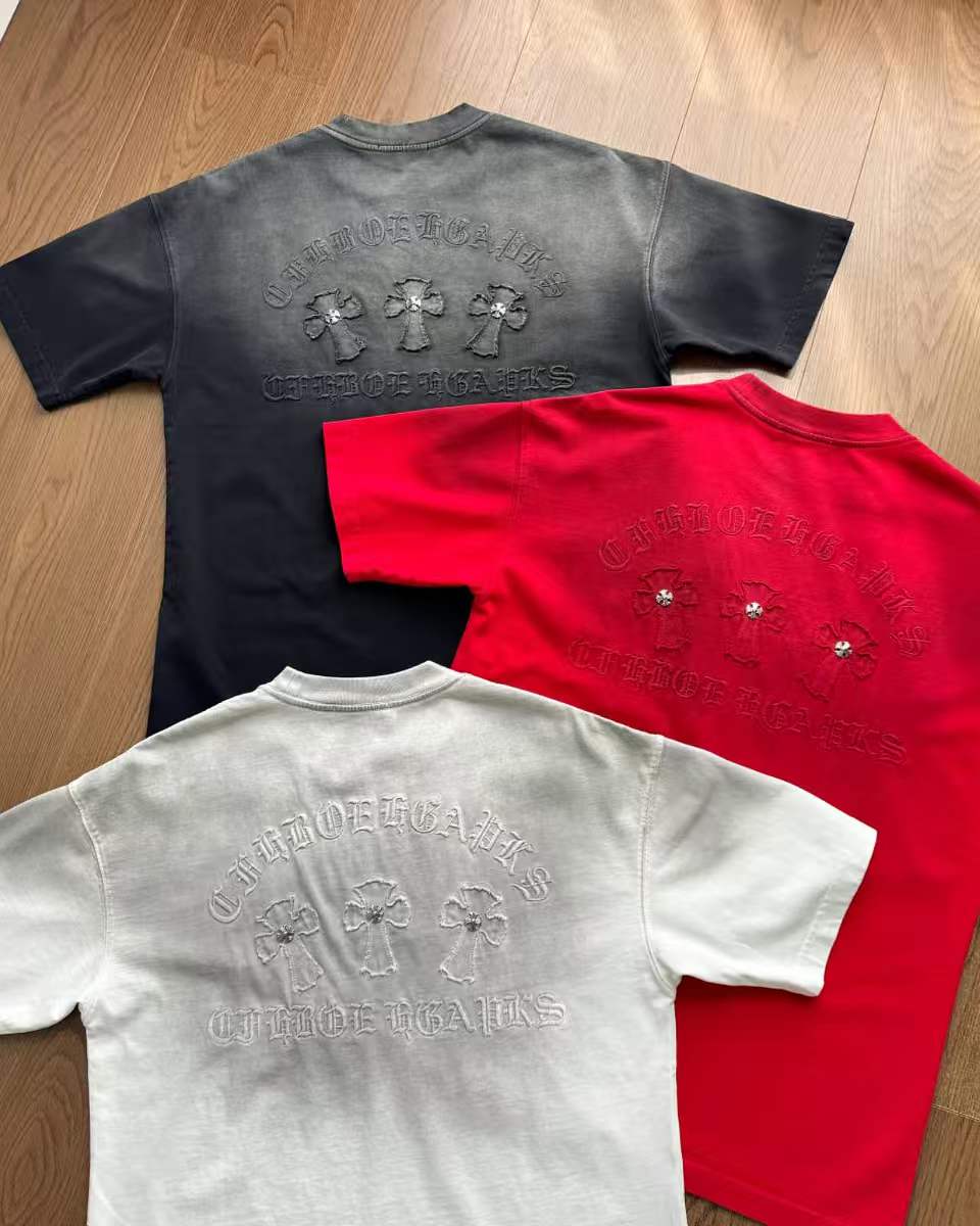 Chrome Hearts Washed Appliqué Burnout Couple Short Sleeve T-Shirt