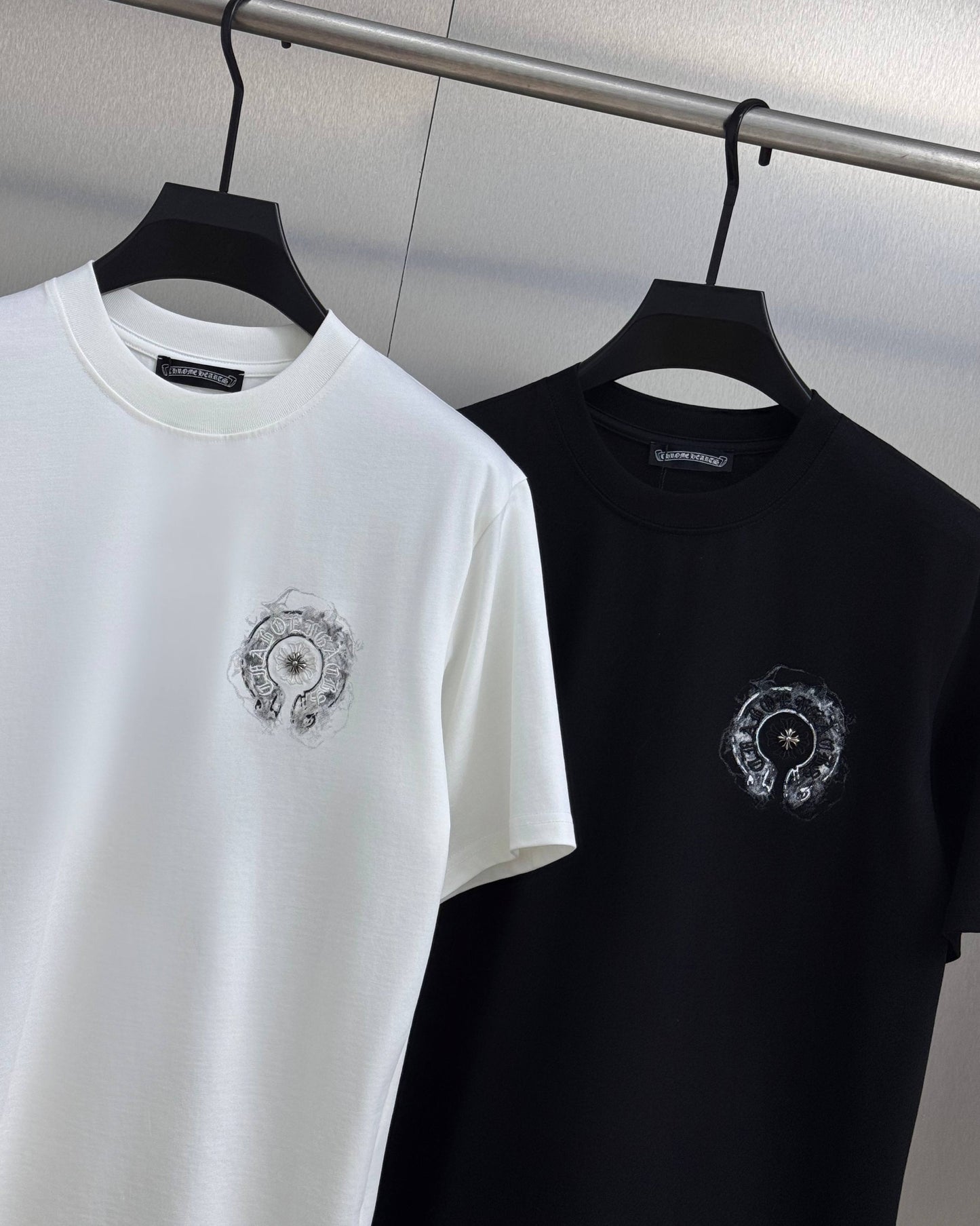Chrome Hearts Heavy Embroidery Sanskrit Splash-Ink Crew Neck Short Sleeve T-Shirt