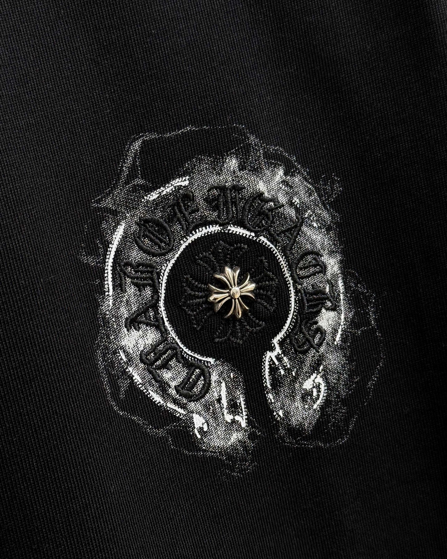 Chrome Hearts Heavy Embroidery Sanskrit Splash-Ink Crew Neck Short Sleeve T-Shirt