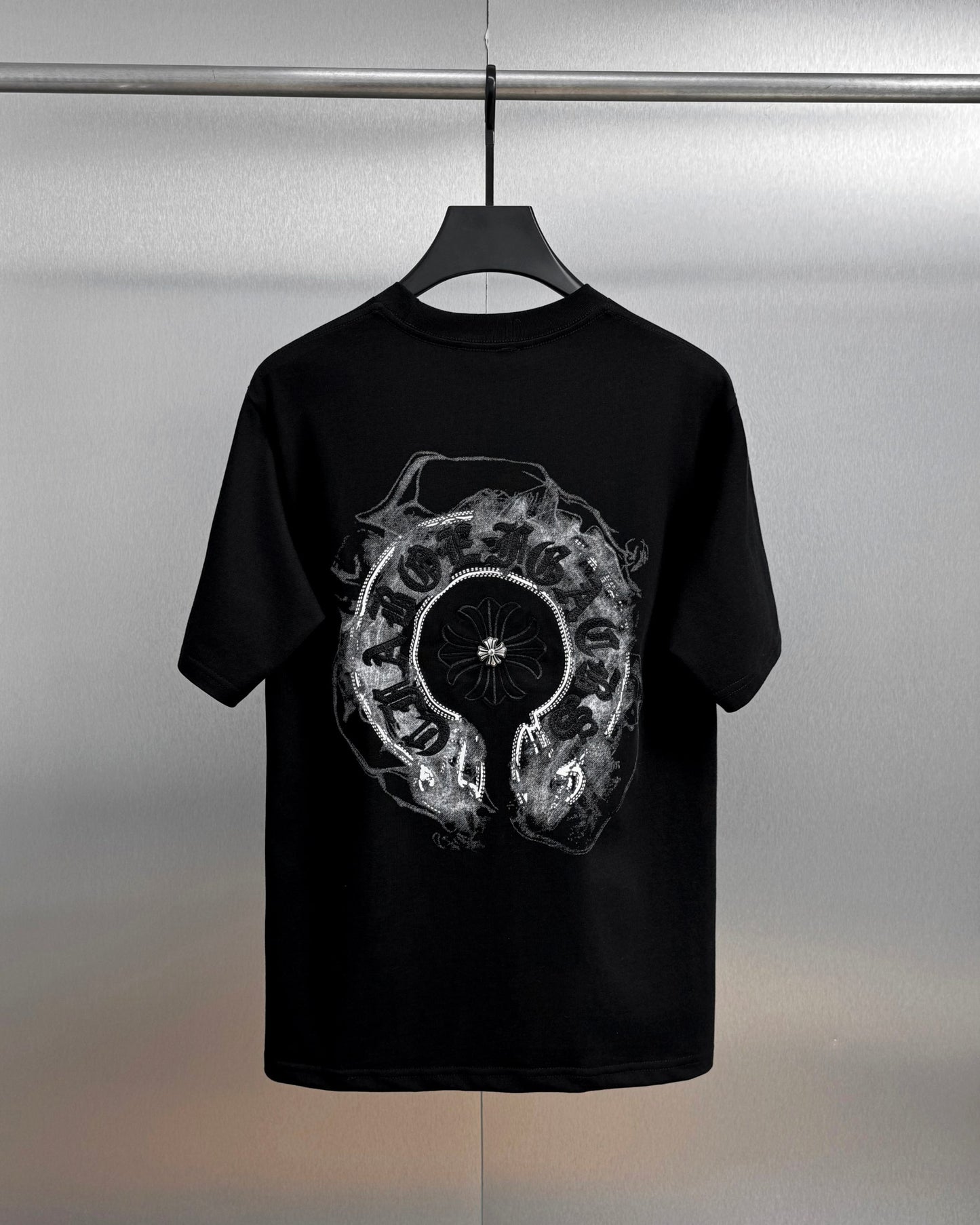 Chrome Hearts Heavy Embroidery Sanskrit Splash-Ink Crew Neck Short Sleeve T-Shirt