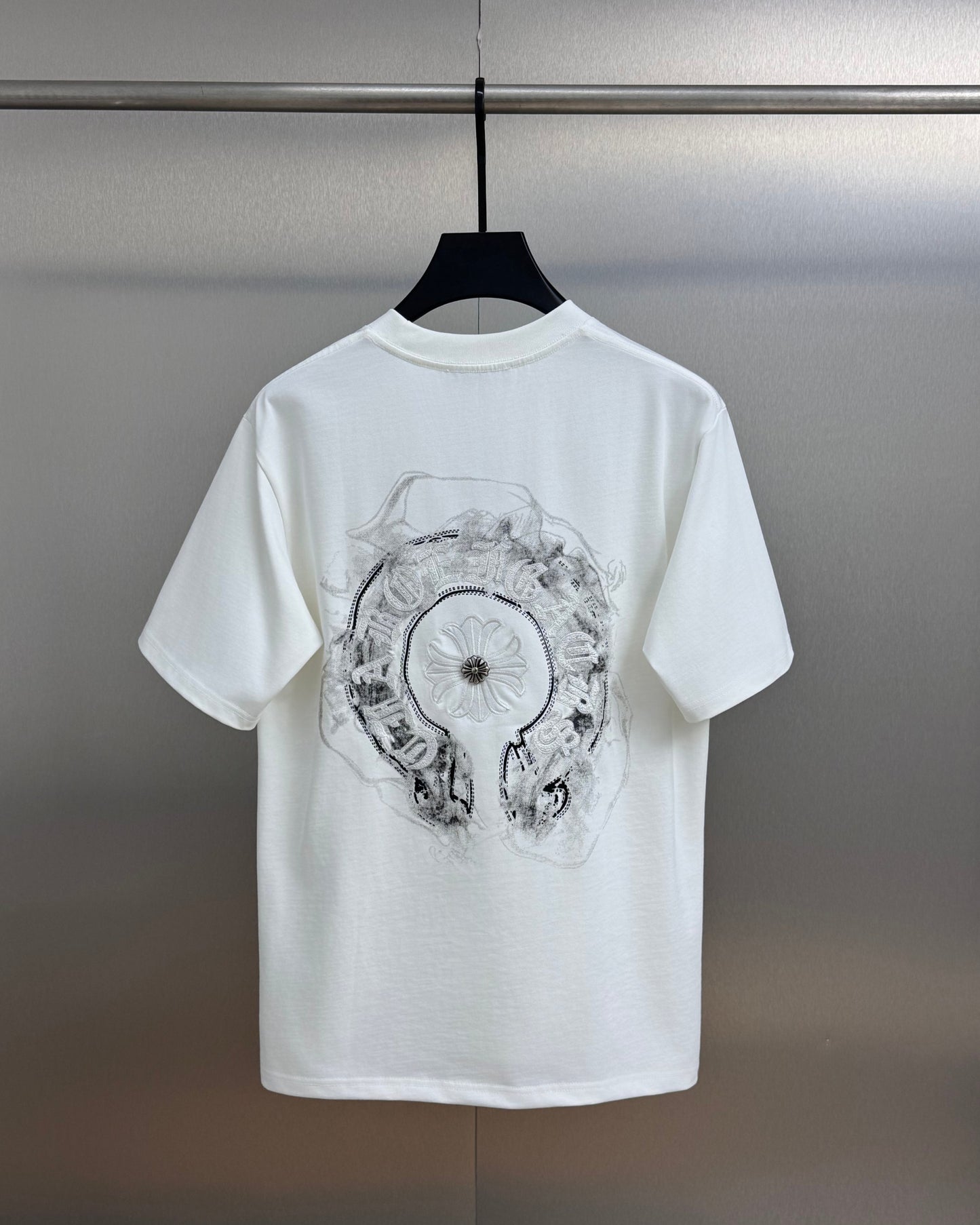 Chrome Hearts Heavy Embroidery Sanskrit Splash-Ink Crew Neck Short Sleeve T-Shirt