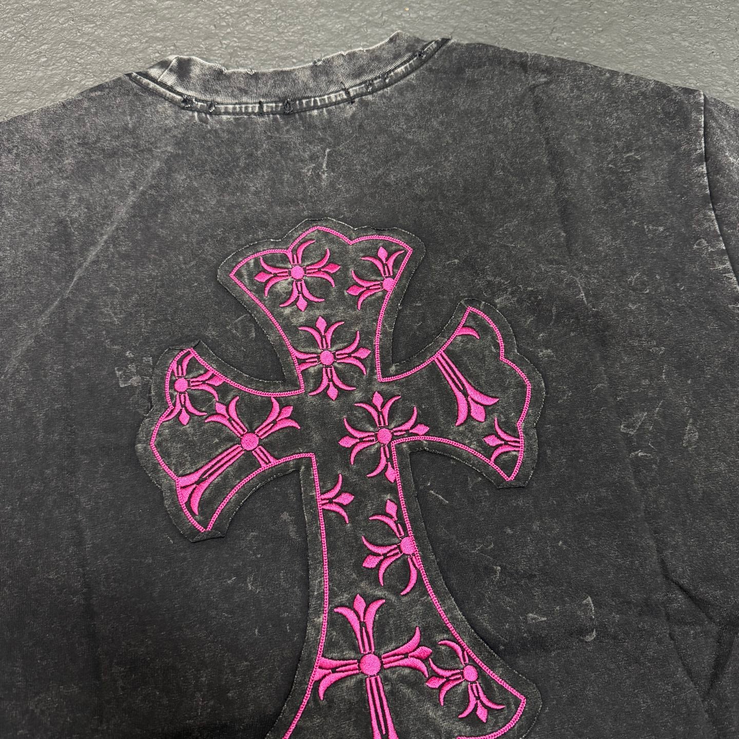 Chrome Hearts New Horseshoe Embroidered Washed Short Sleeve T-Shirt