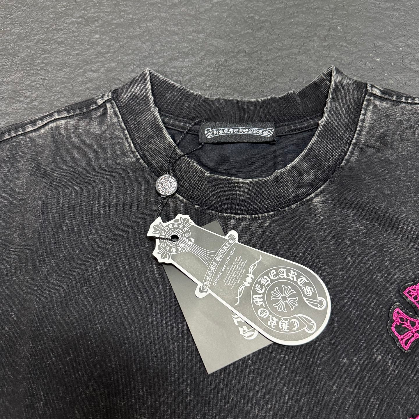 Chrome Hearts New Horseshoe Embroidered Washed Short Sleeve T-Shirt