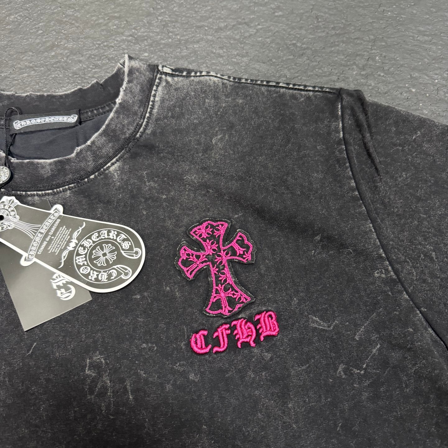 Chrome Hearts New Horseshoe Embroidered Washed Short Sleeve T-Shirt