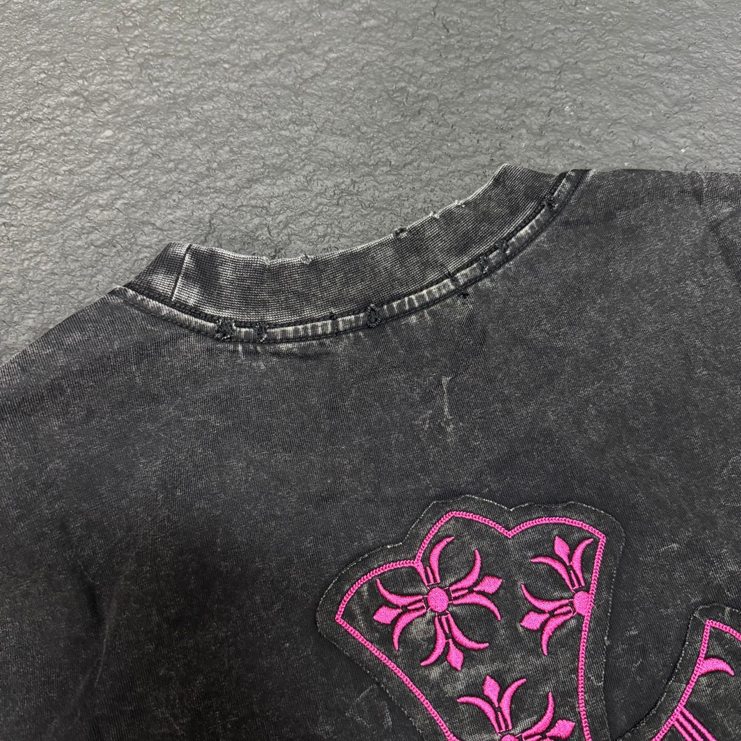 Chrome Hearts New Horseshoe Embroidered Washed Short Sleeve T-Shirt