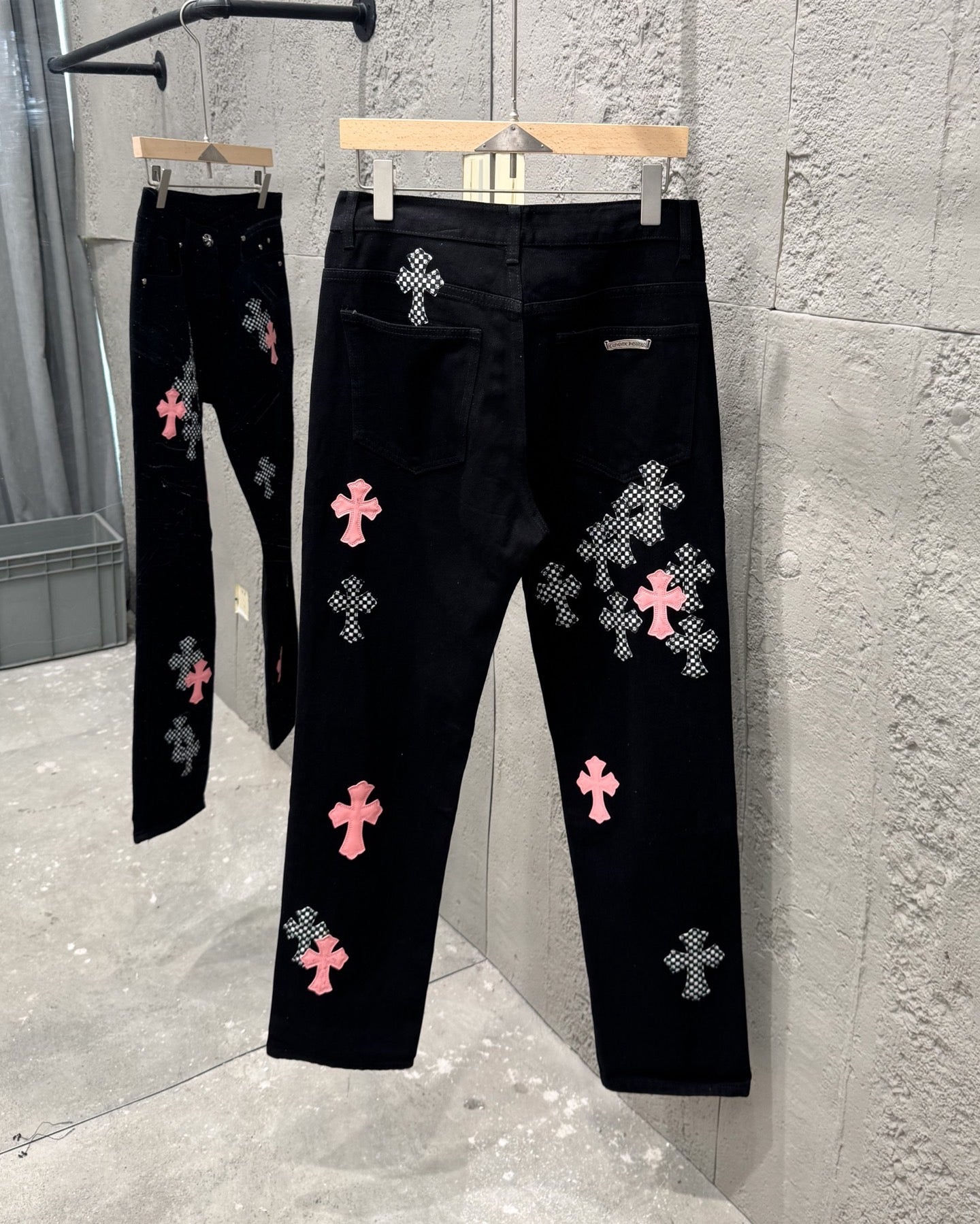 Chrome Hearts Limited Flame Pink Cross Patchwork Denim Jeans