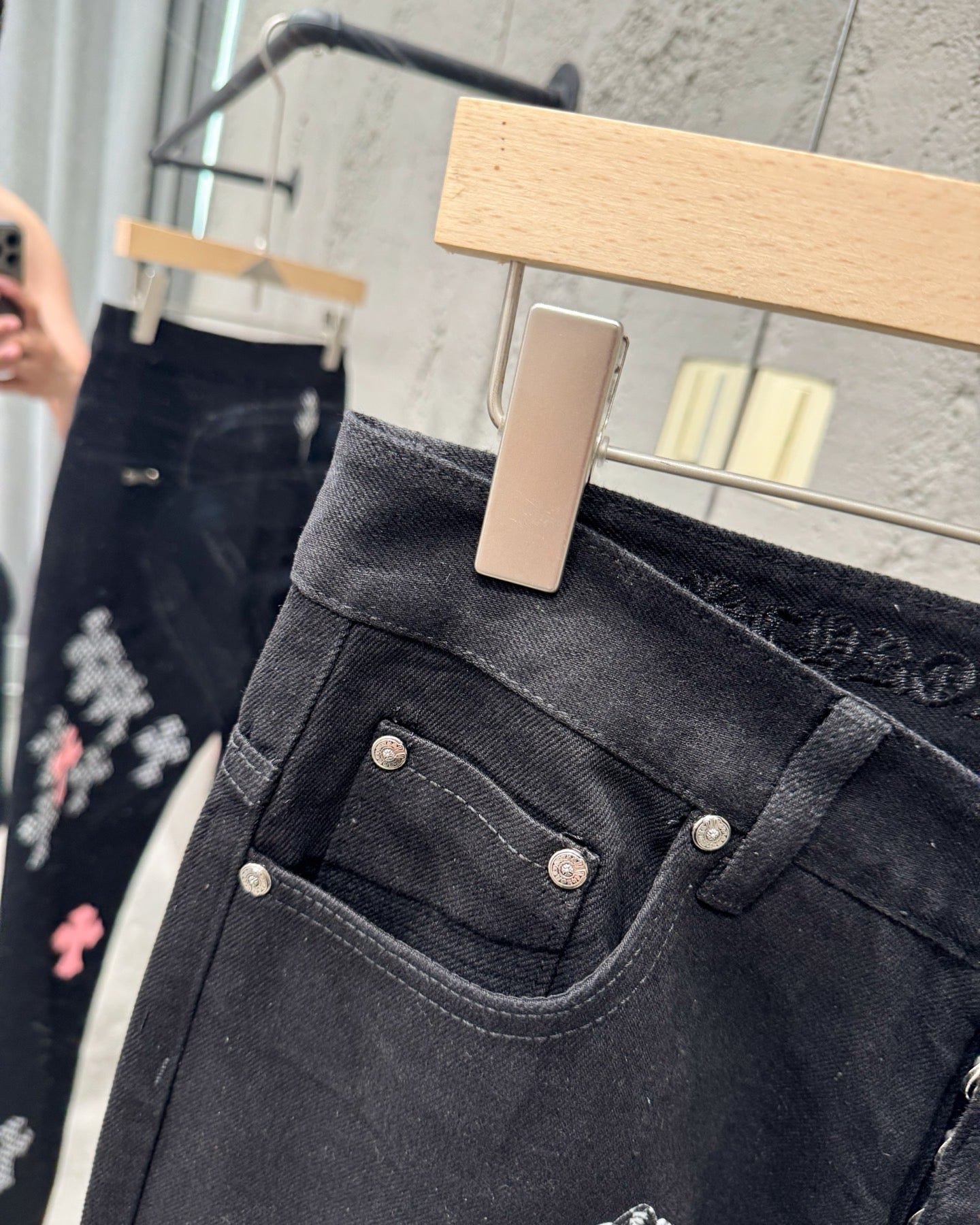 Chrome Hearts Limited Flame Pink Cross Patchwork Denim Jeans