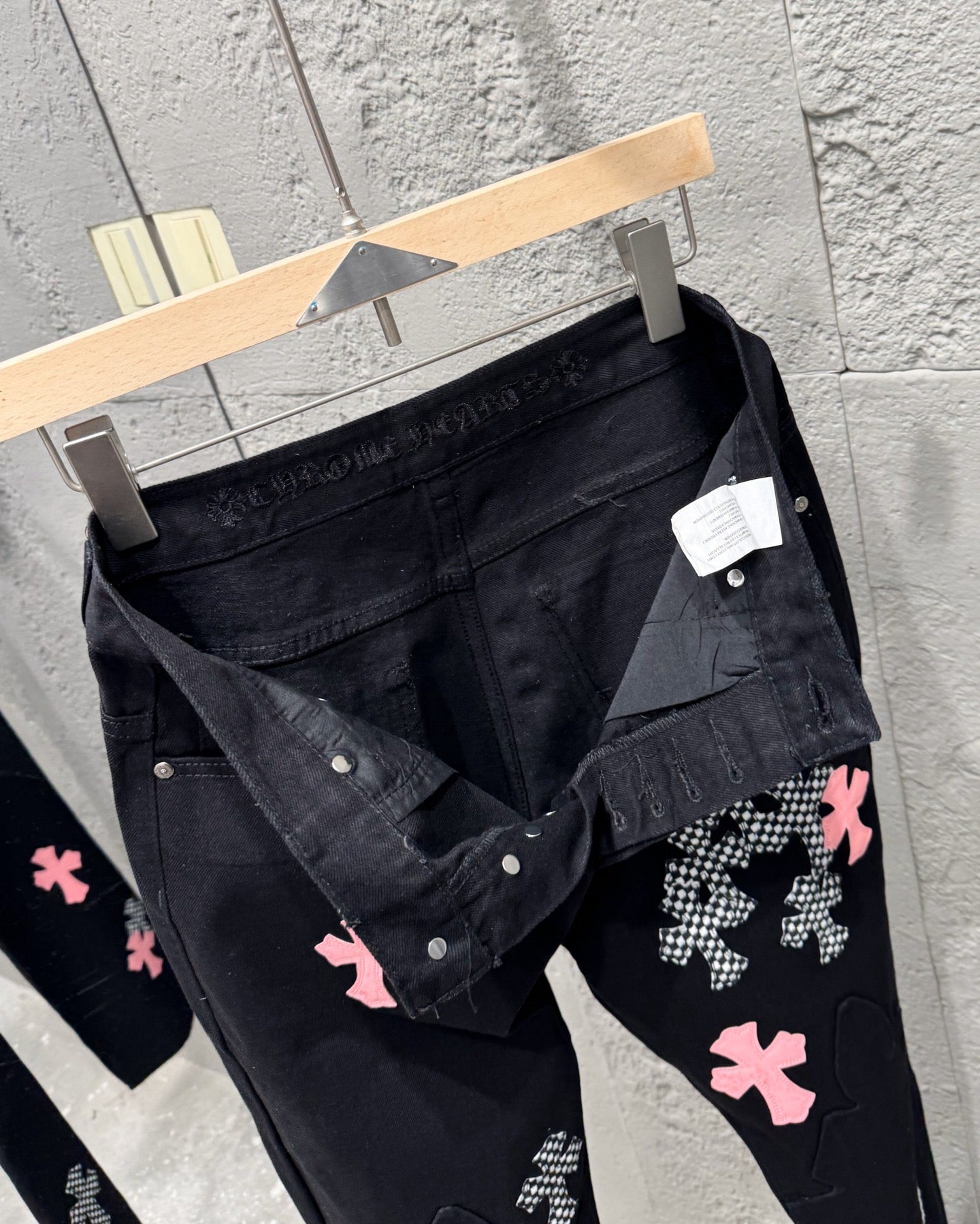 Chrome Hearts Limited Flame Pink Cross Patchwork Denim Jeans
