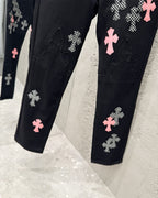 Chrome Hearts Limited Flame Pink Cross Patchwork Denim Jeans KH34