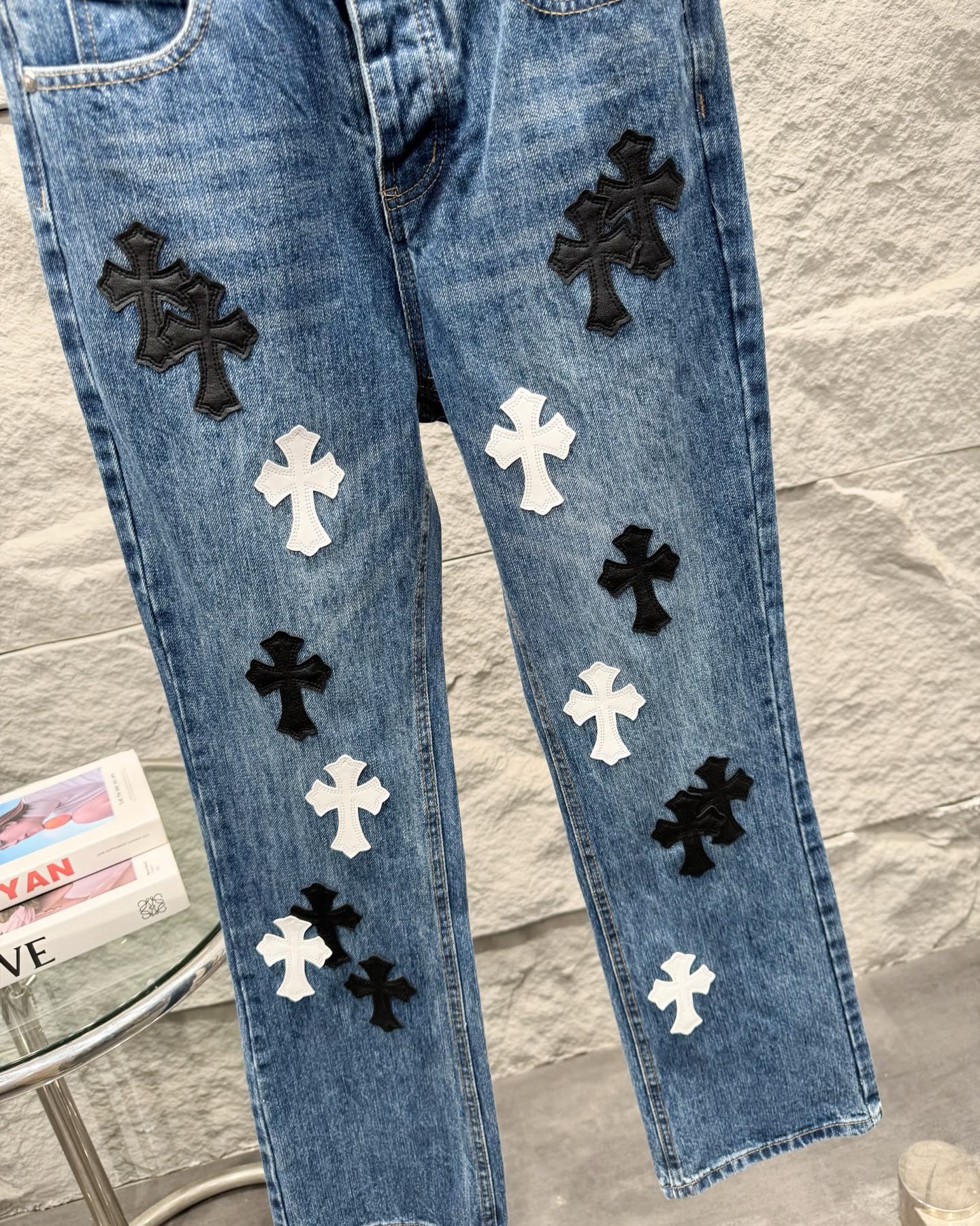 Chrome Hearts Flared Bamboo-Texture Denim Jeans