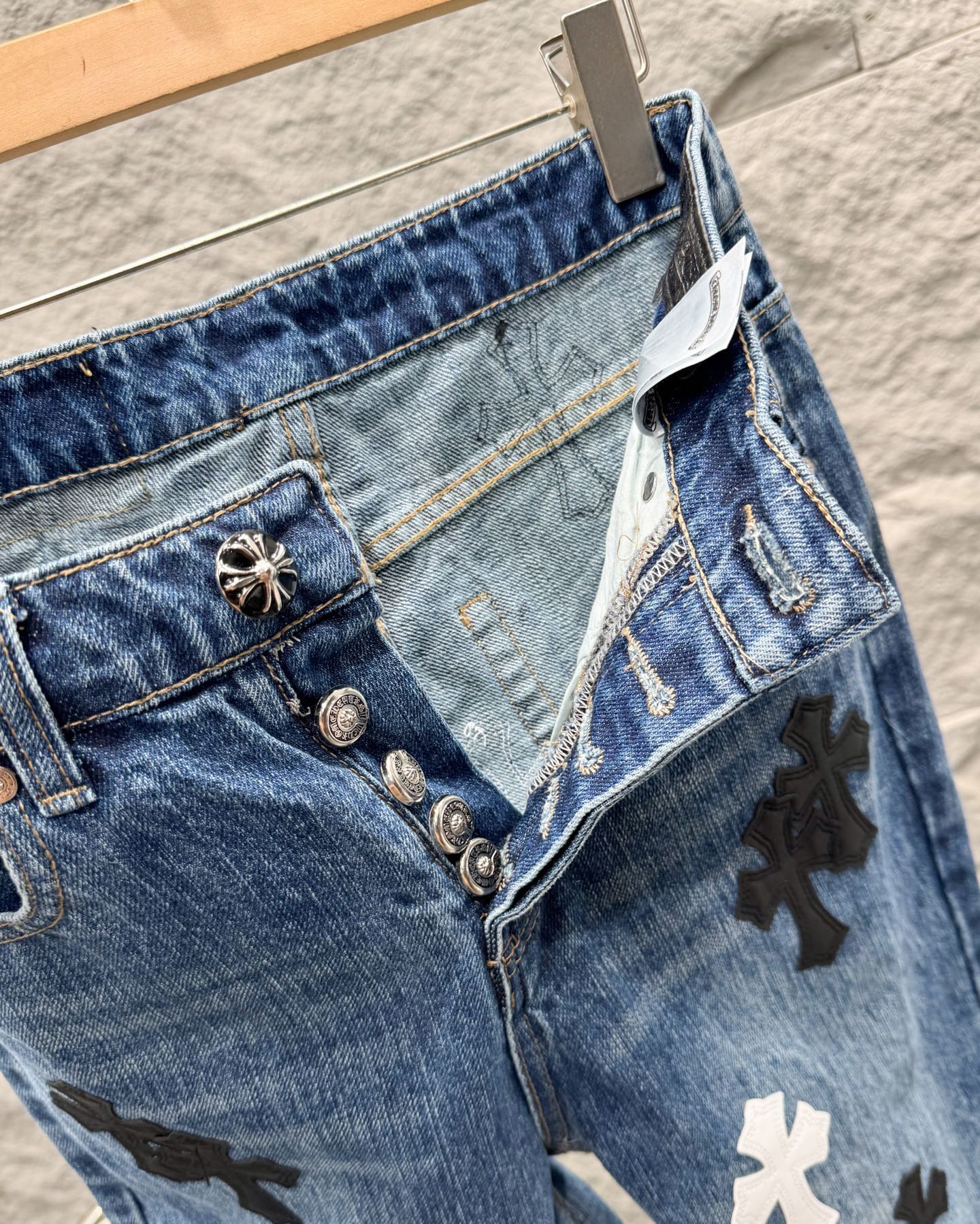 Chrome Hearts Flared Bamboo-Texture Denim Jeans