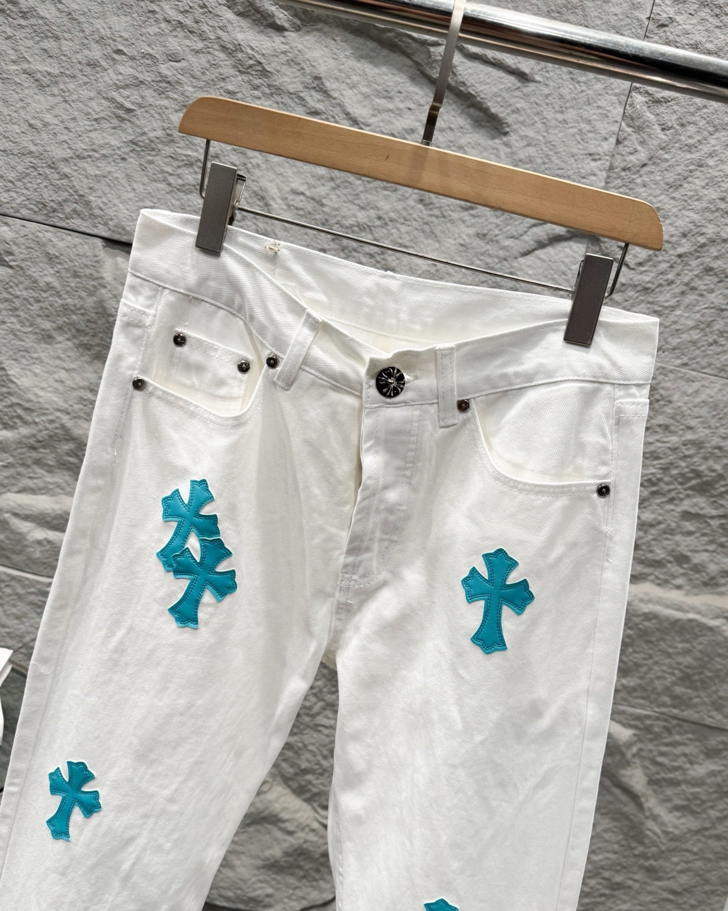 Chrome Hearts Ice Blue Cross Relaxed Fit Denim Jeans