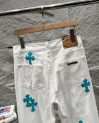 Chrome Hearts Ice Blue Cross Relaxed Fit Denim Jeans KB30