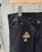 Chrome Hearts Leopard Print Patchwork Black Leather Denim Jeans KB29