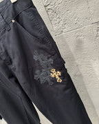 Chrome Hearts Leopard Print Patchwork Black Leather Denim Jeans KB29