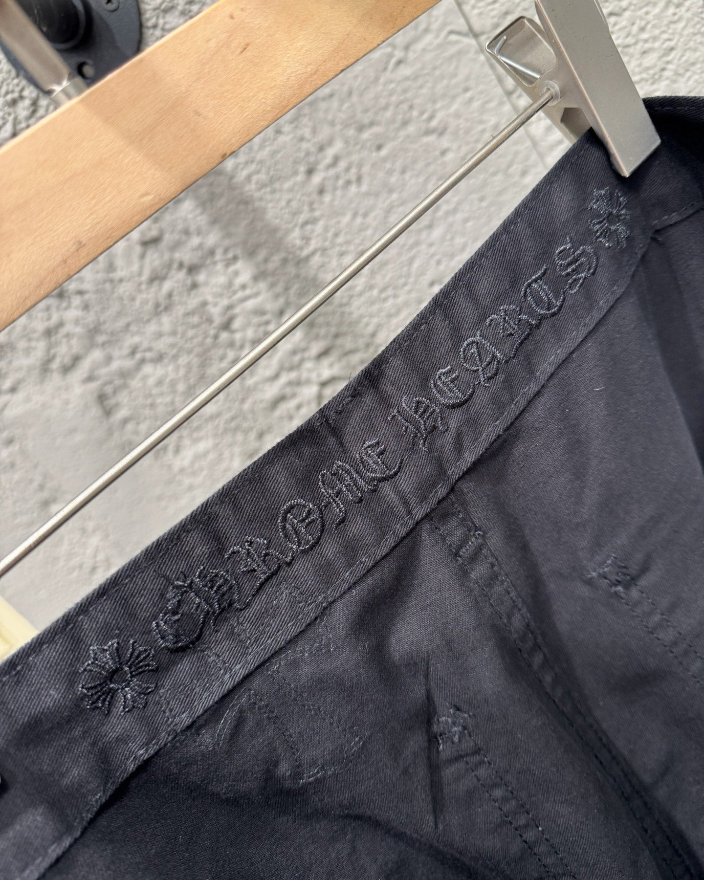 Chrome Hearts Leopard Print Patchwork Black Leather Denim Jeans