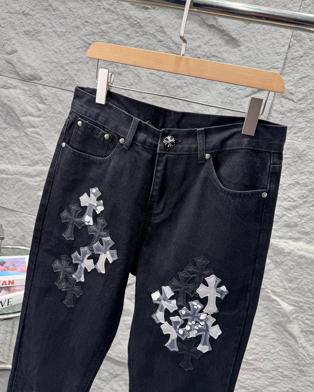 Chrome Hearts New York Limited Edition Leather Patch Straight-Leg Denim Jeans KN28