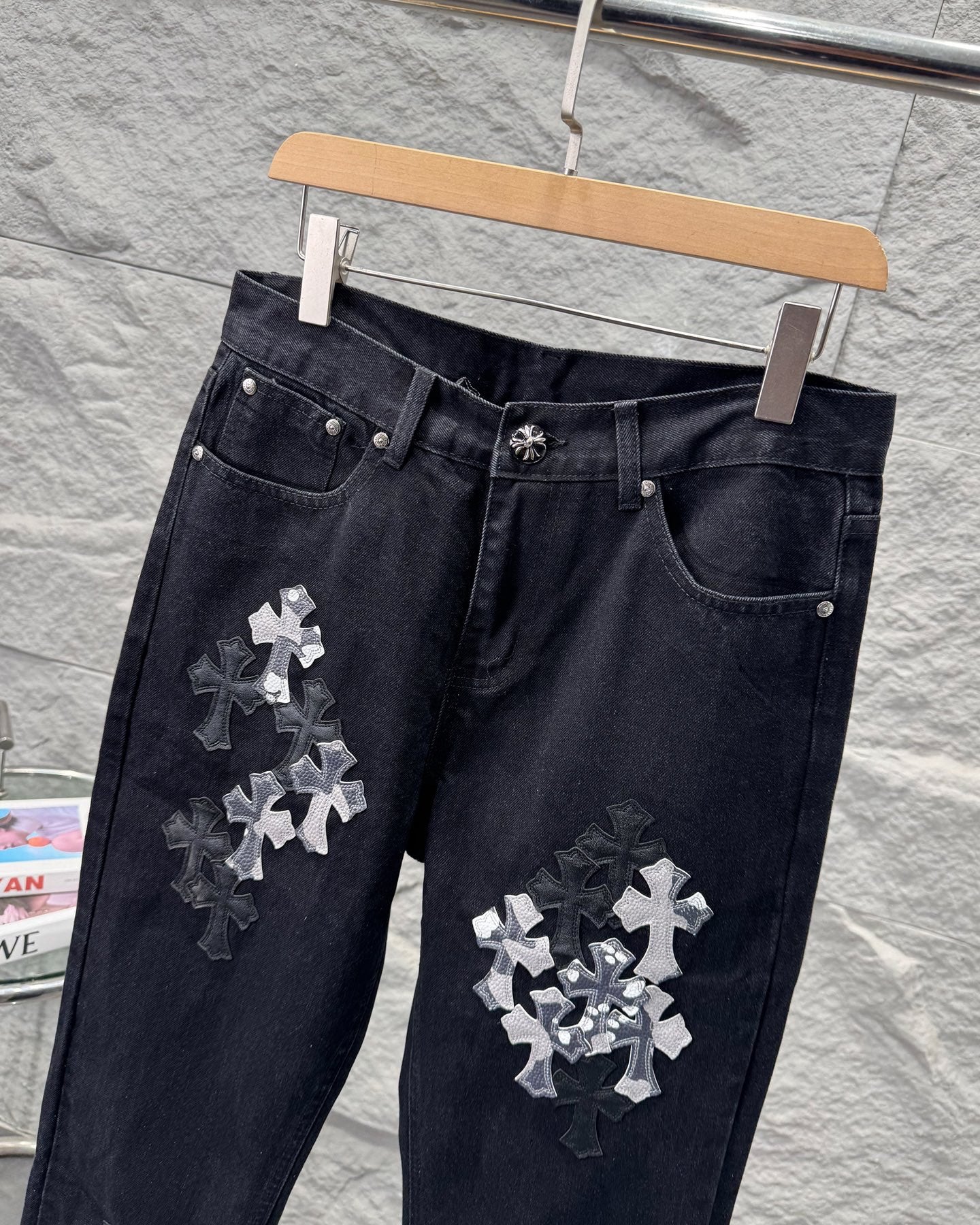 Chrome Hearts New York Limited Edition Leather Patch Straight-Leg Denim Jeans