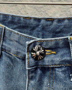 Chrome Hearts White Leather Patchwork Denim Jeans KB26