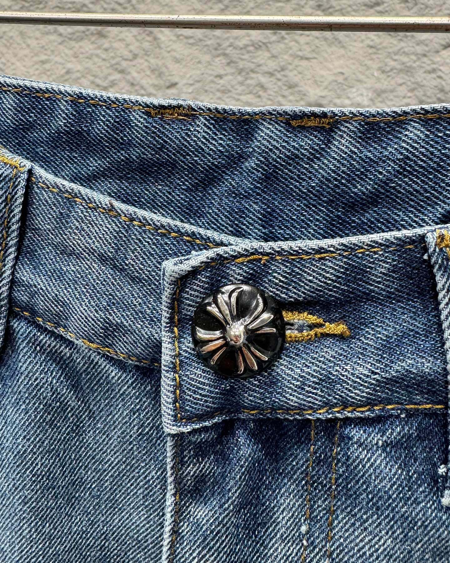 Chrome Hearts White Leather Patchwork Denim Jeans