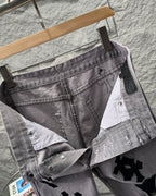 Chrome Hearts Paris Limited Edition Grey Heavy Leather Patch Denim Jeans KH25