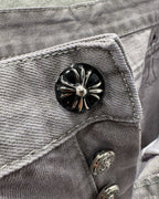 Chrome Hearts Paris Limited Edition Grey Heavy Leather Patch Denim Jeans KH25