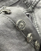 Chrome Hearts Paris Limited Edition Grey Heavy Leather Patch Denim Jeans KH25