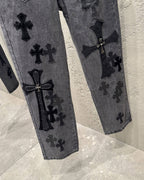 Chrome Hearts Black Metal Leather Patch Cross Denim Jeans KH24