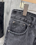 Chrome Hearts Black Metal Leather Patch Cross Denim Jeans KH24