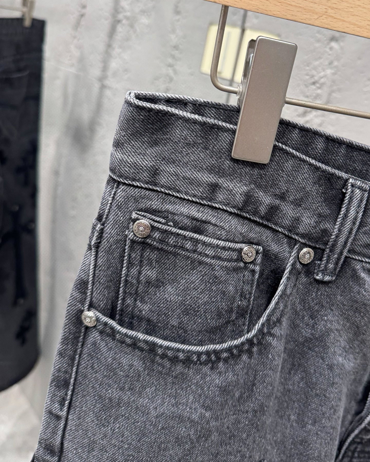 Chrome Hearts Black Metal Leather Patch Cross Denim Jeans