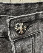 Chrome Hearts Black Metal Leather Patch Cross Denim Jeans KH24