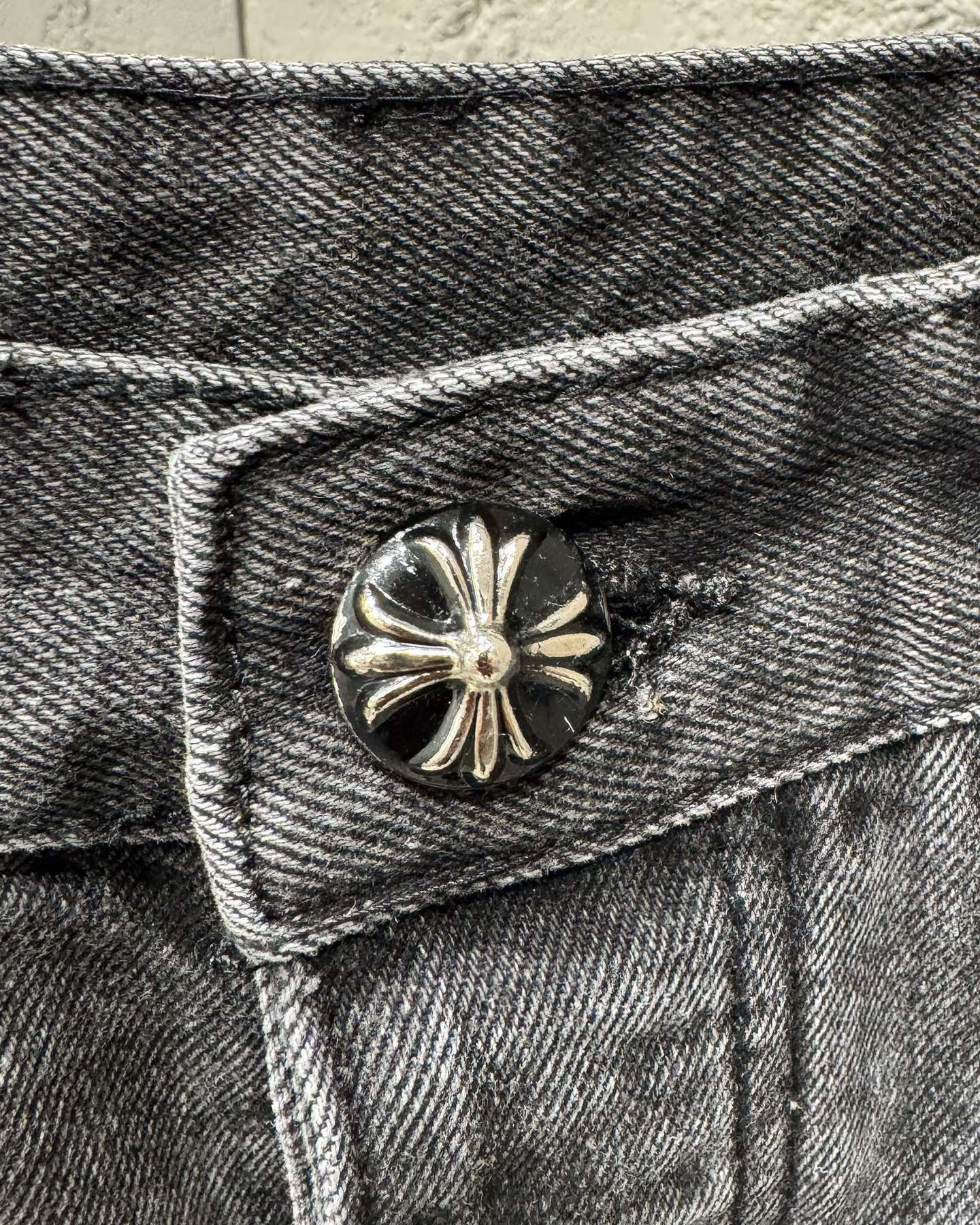 Chrome Hearts Black Metal Leather Patch Cross Denim Jeans