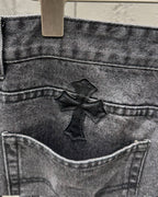Chrome Hearts Black Metal Leather Patch Cross Denim Jeans KH24