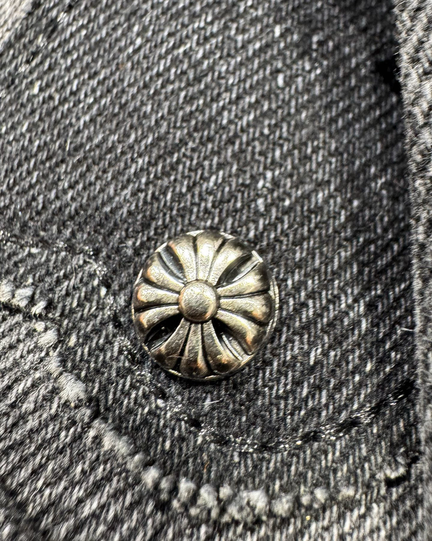 Chrome Hearts Black Metal Leather Patch Cross Denim Jeans
