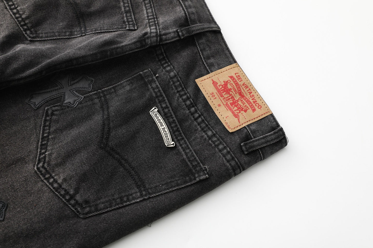 Chrome Hearts Cross Leather Patch B01 Fit Denim Jeans