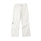 Chrome Hearts Cross Leather Patch White Denim Jeans KB21