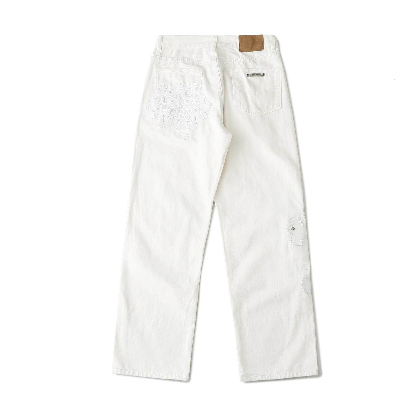 Chrome Hearts Cross Leather Patch White Denim Jeans