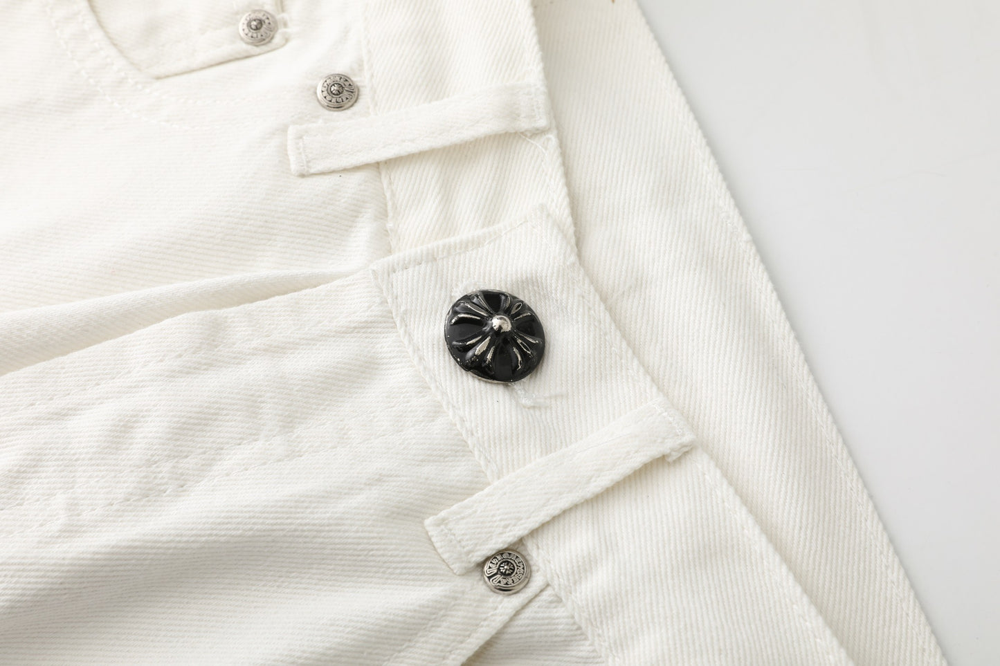 Chrome Hearts Cross Leather Patch White Denim Jeans