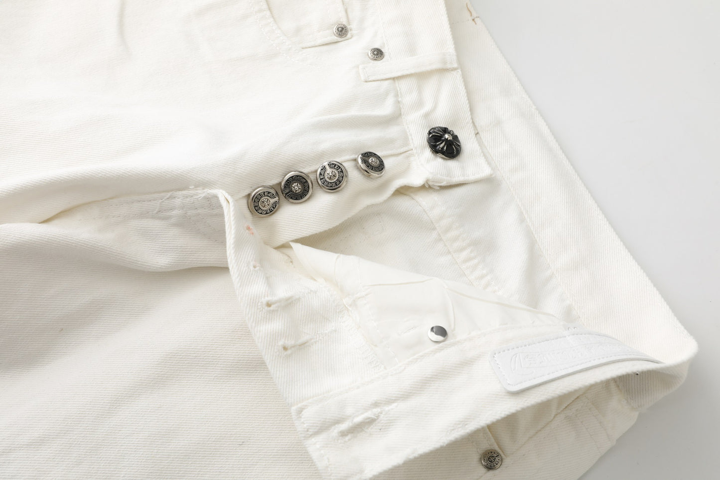 Chrome Hearts Cross Leather Patch White Denim Jeans
