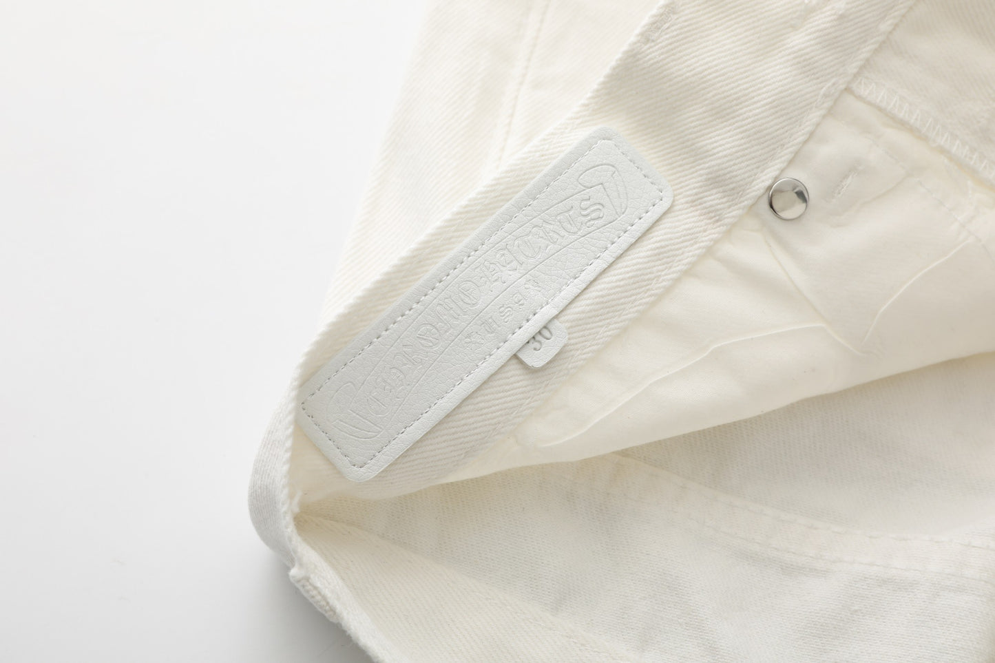 Chrome Hearts Cross Leather Patch White Denim Jeans