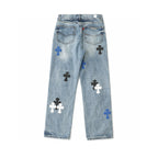 Chrome Hearts Black White Blue Multi Leather Patch Denim Jeans KH16