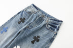Chrome Hearts Black White Blue Multi Leather Patch Denim Jeans KH16