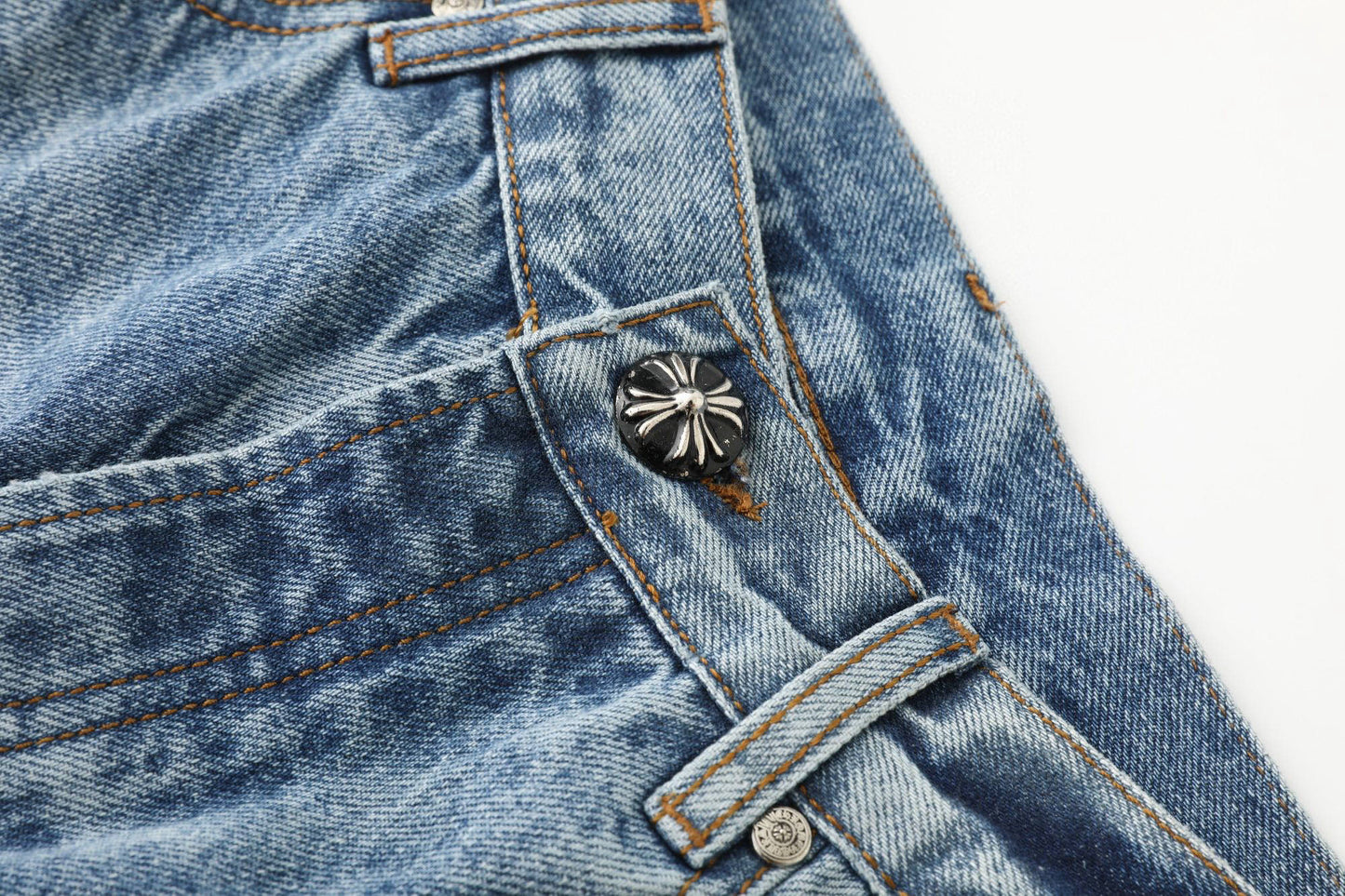 Chrome Hearts Black White Blue Multi Leather Patch Denim Jeans