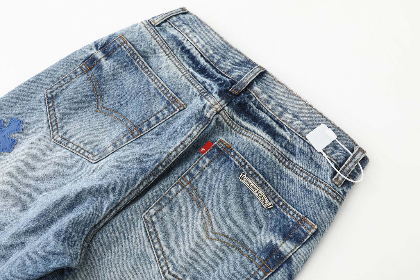 Chrome Hearts Black White Blue Multi Leather Patch Denim Jeans