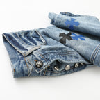 Chrome Hearts Black White Blue Multi Leather Patch Denim Jeans KH16