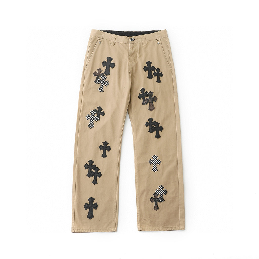 Chrome Hearts Camouflage Checkered Cross Leather Patch Denim Jeans KM15