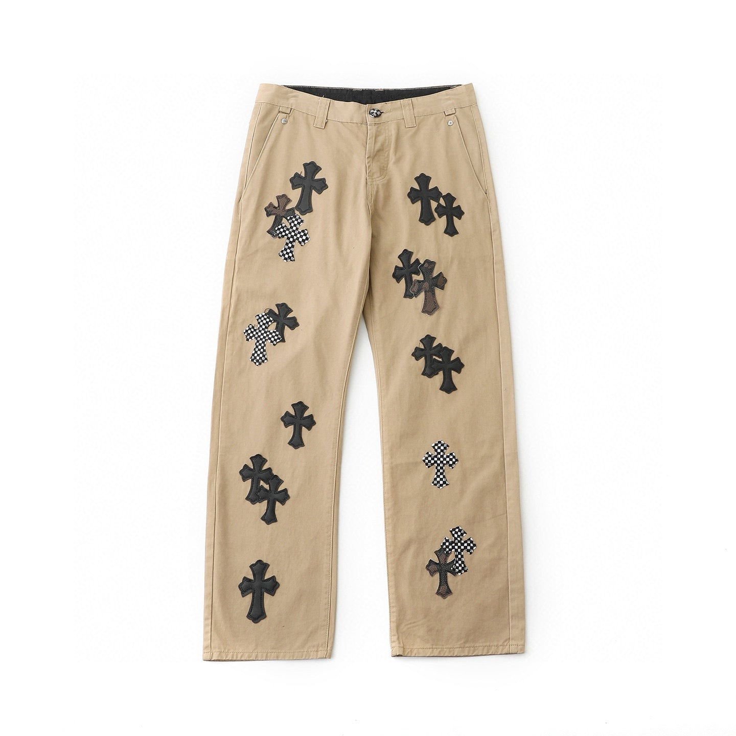 Chrome Hearts Camouflage Checkered Cross Leather Patch Denim Jeans