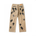 Chrome Hearts Camouflage Checkered Cross Leather Patch Denim Jeans KM15