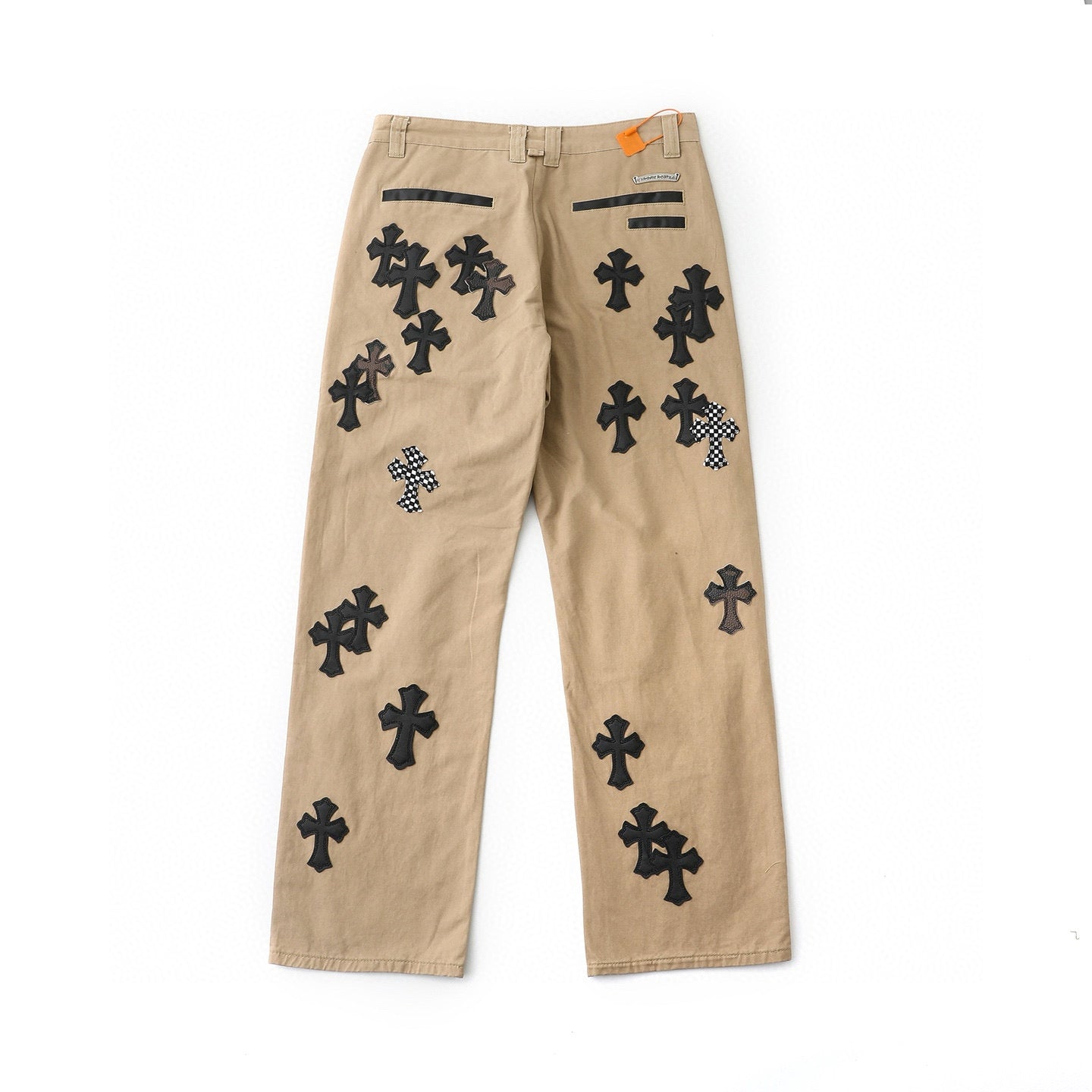 Chrome Hearts Camouflage Checkered Cross Leather Patch Denim Jeans