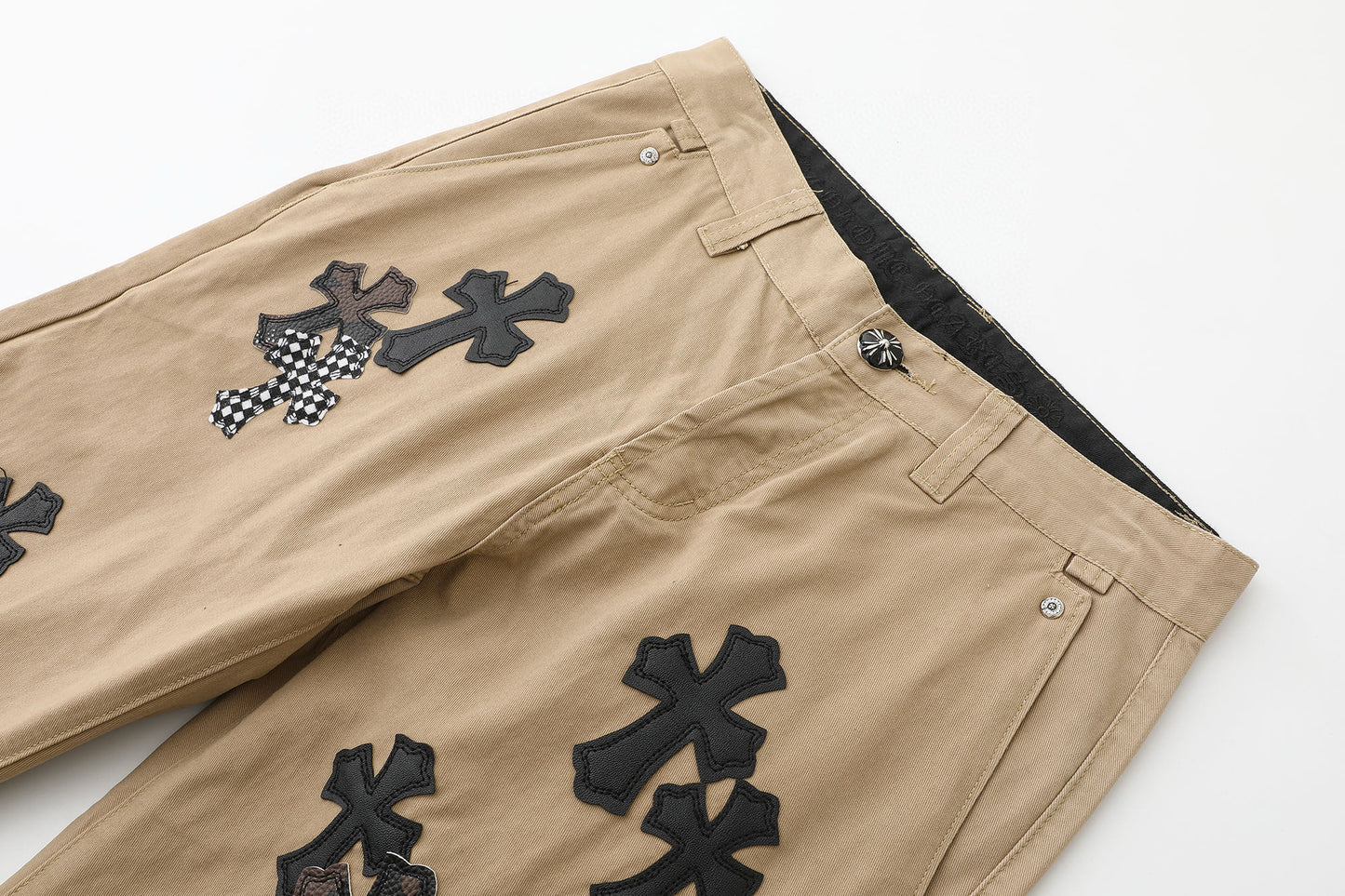 Chrome Hearts Camouflage Checkered Cross Leather Patch Denim Jeans